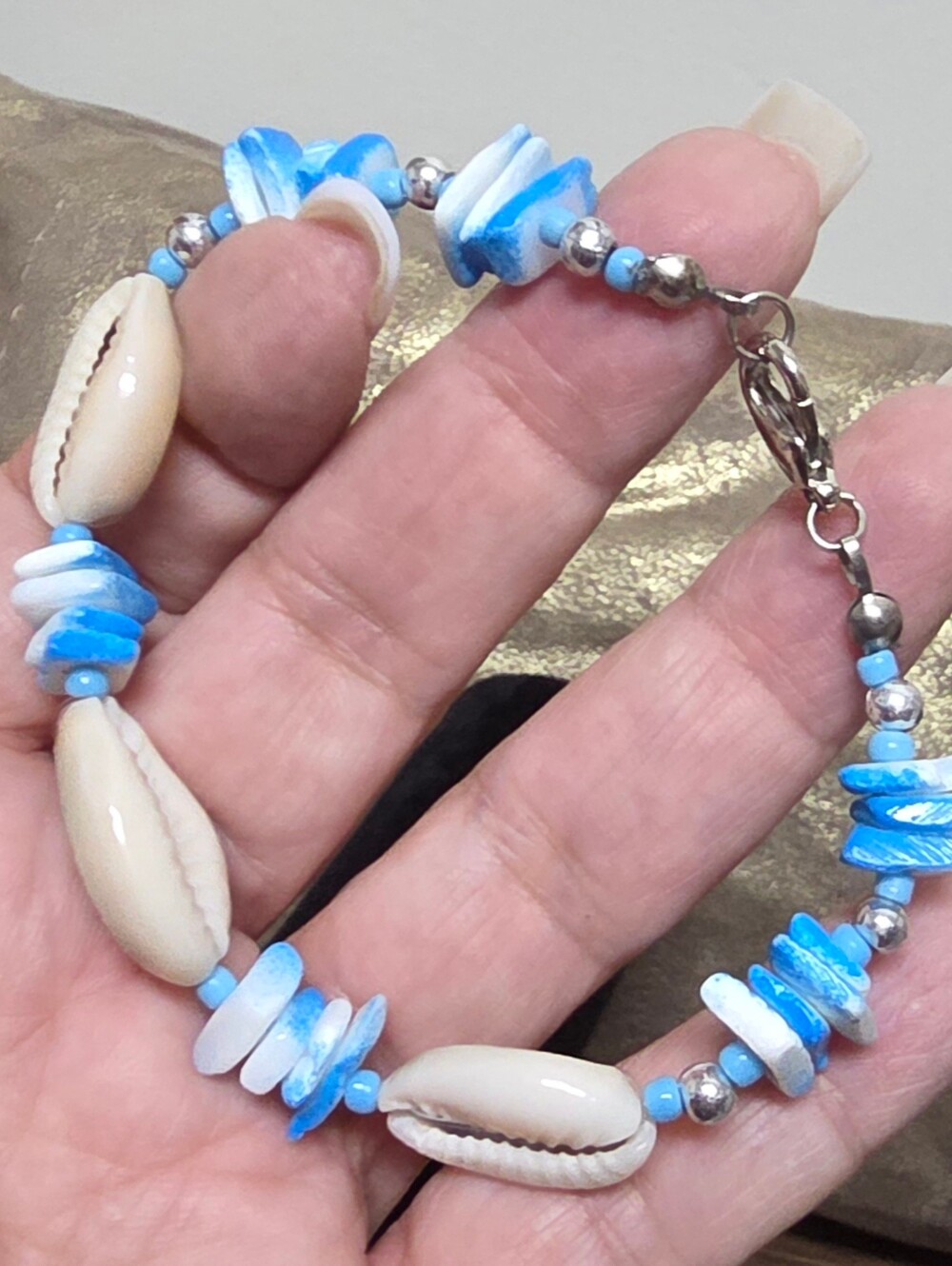 Blue Shell Beaded Bracelet with Silver Accents - Women Jewelry